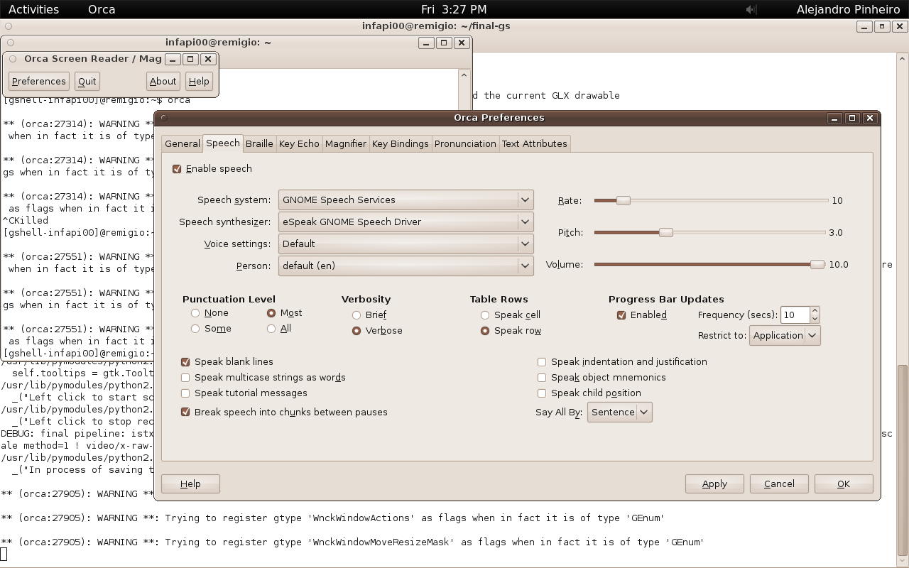 orca running on gnome-shell