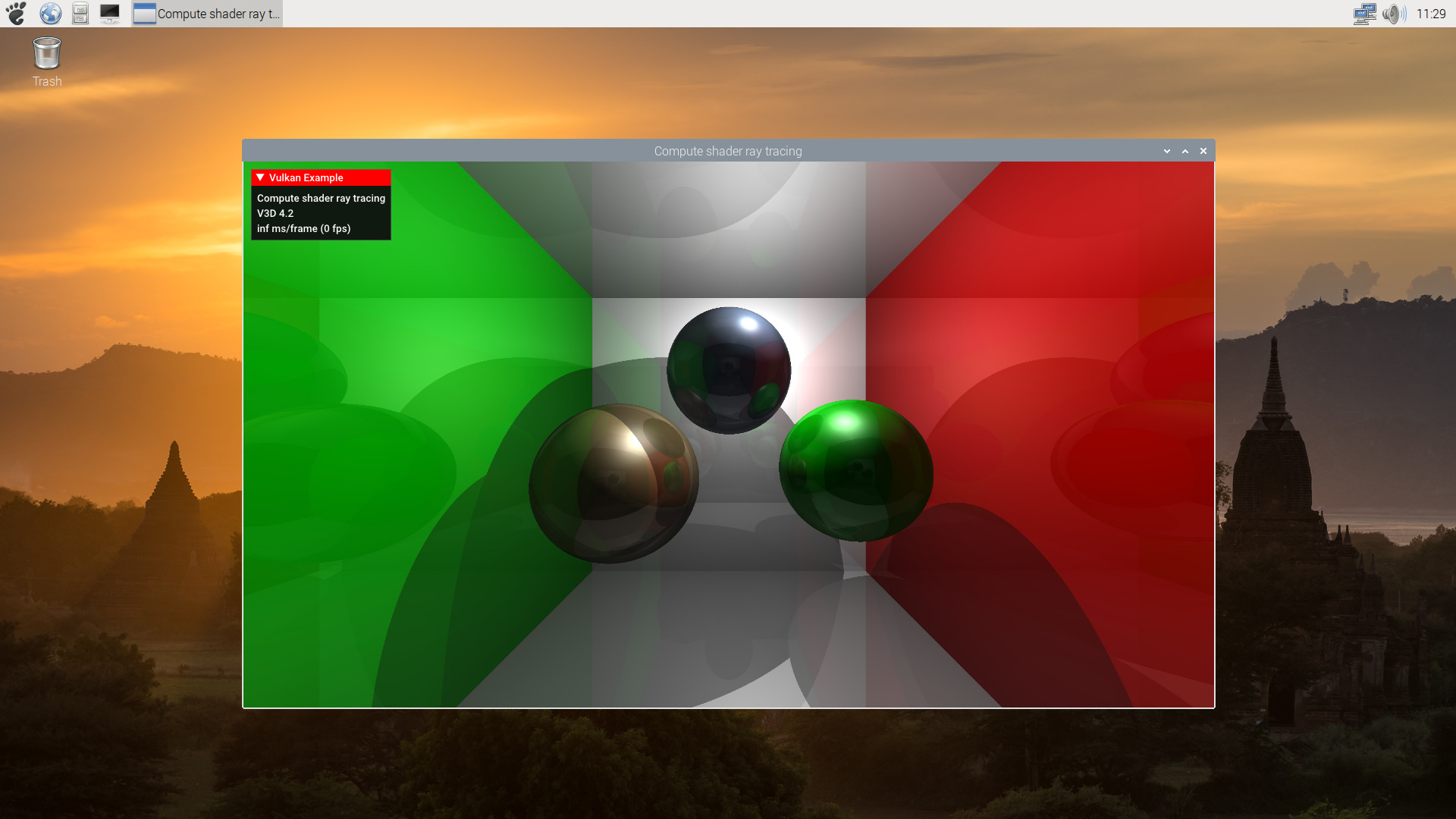 Sascha Willems compute raytracing demo run on rpi4