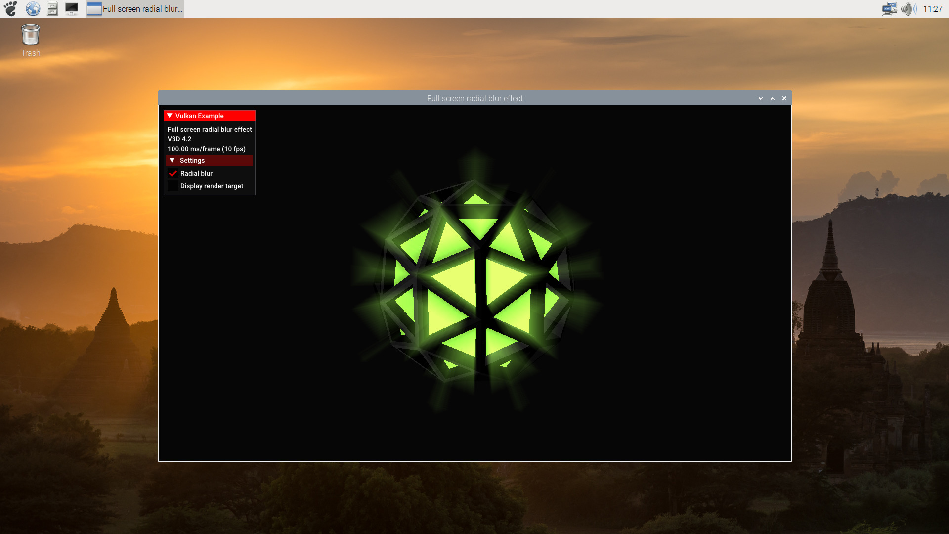 Sascha Willems radial blur demo run on rpi4