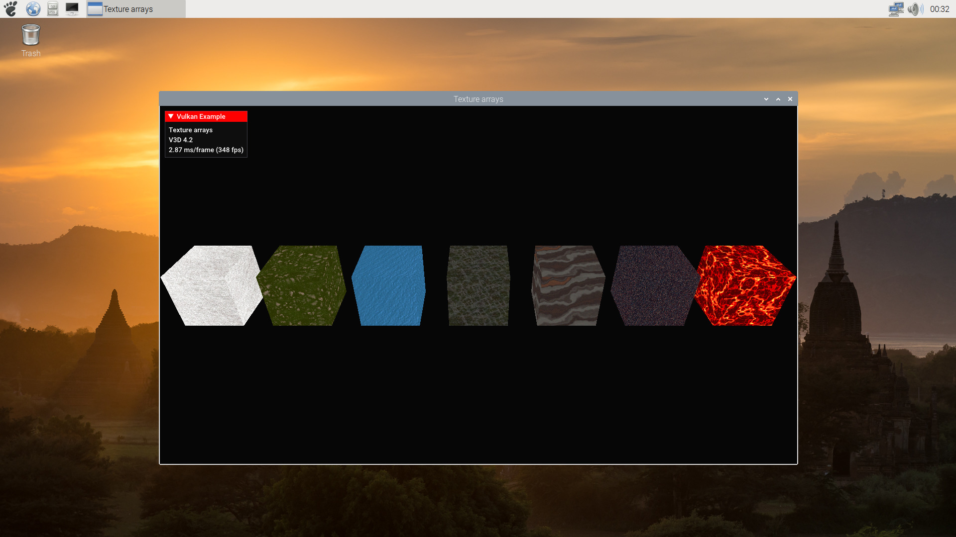 Sascha Willems texture array demo run on rpi4