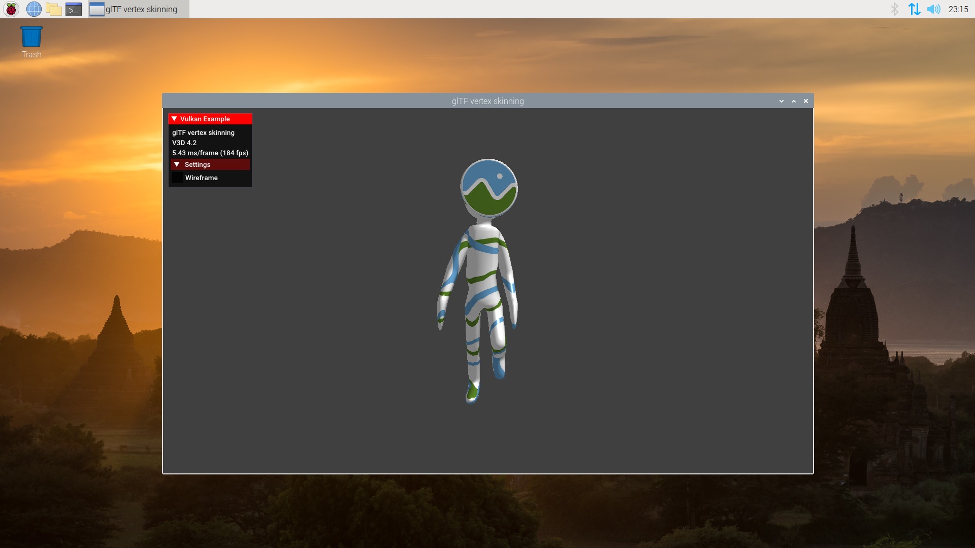 Sascha Willems gltf skinning demo run on rpi4