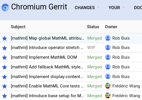 Screenshot of chromium-review issues with a mathml tag