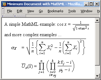 Screenshot of old Mozilla MathML implementation