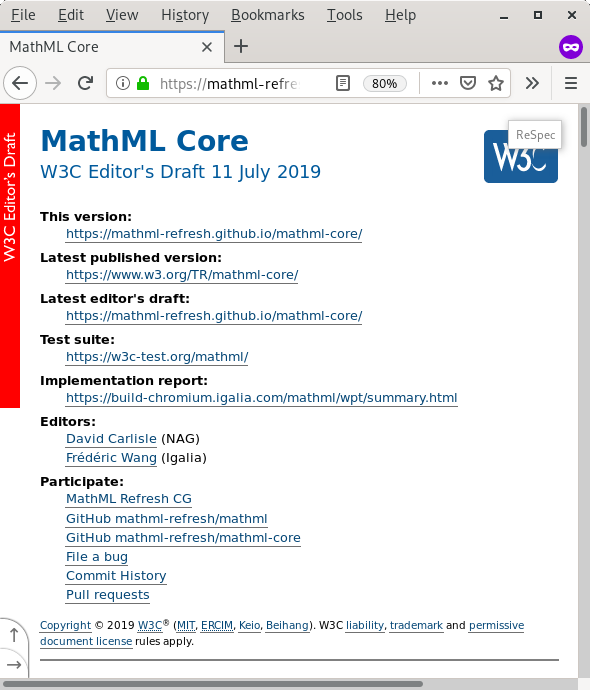 screenshot of mathml core spec