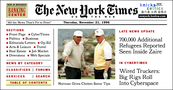 Página web del New York Times en 1996
